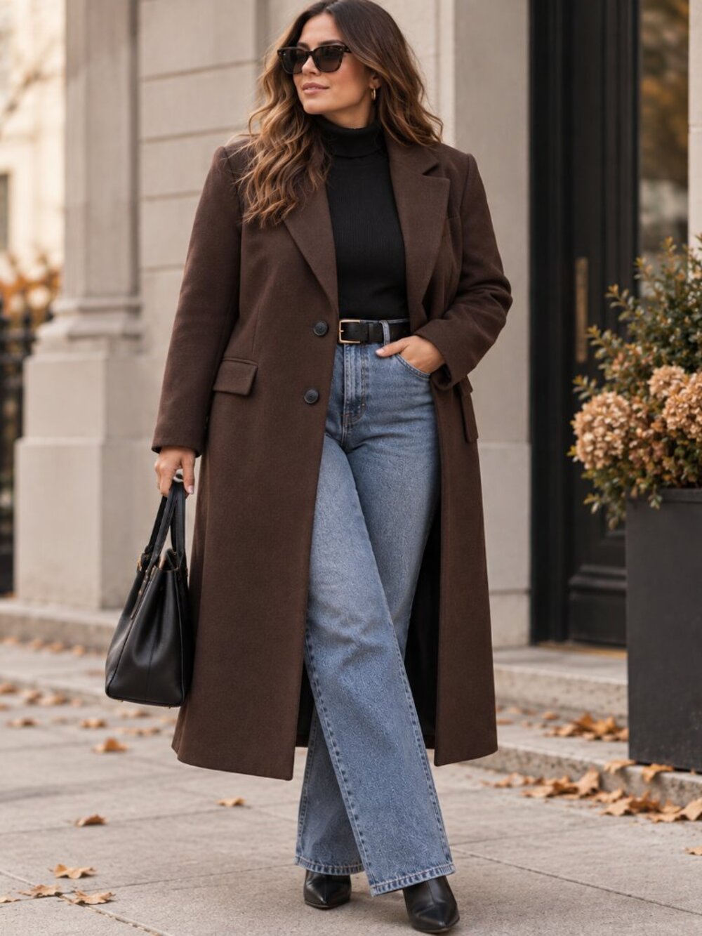 Zara Women’s Dark Brown Wool Blend Long Tailored Coat | Minimalist Classic | XL